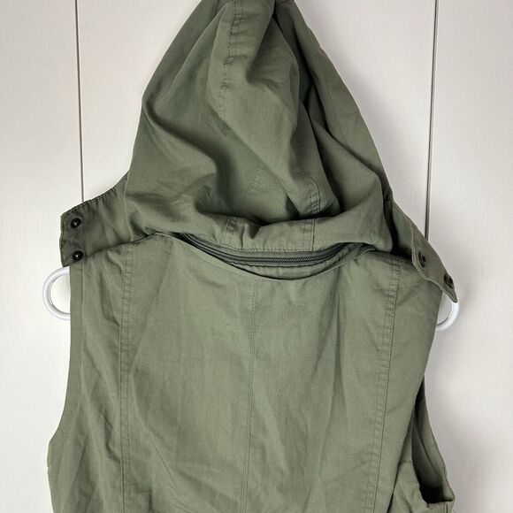 YMI Collection Removable Hood Full Zip pockets Cargo Vest Jacket Sz S Army Green - Picture 9 of 9